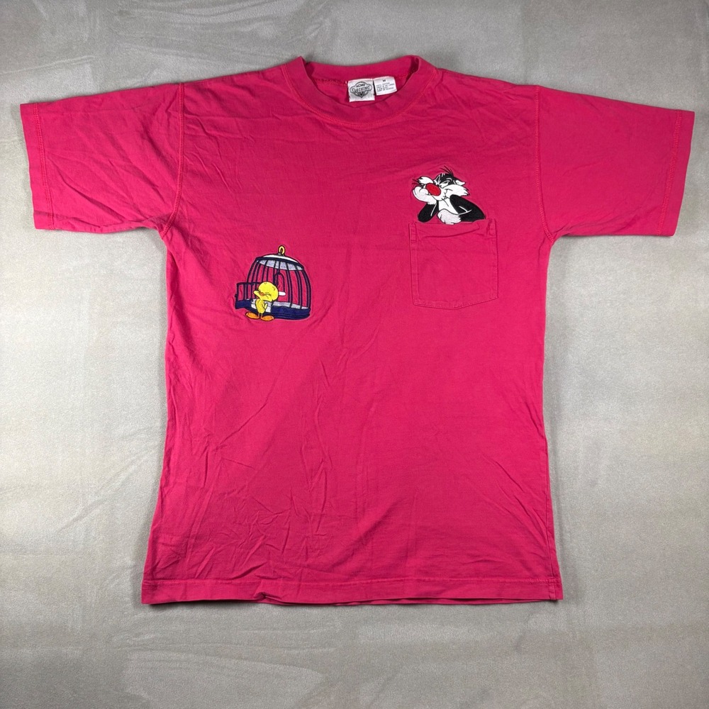 Vintage Acme Clothing Looney Tunes Sylvester Tweety Pocket T-Shirt Pink Mens M